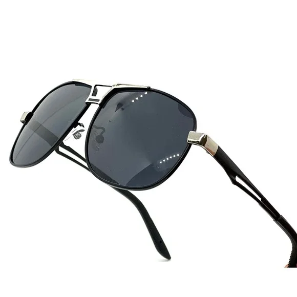 Aviator Sunglasses Women Dark Lenses Silver Metal Frame Black Arms Chic Fashion - Picture 7 of 12